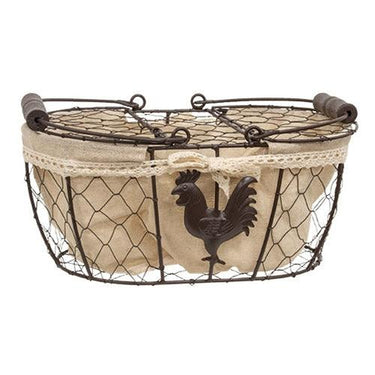 Fabric Lined Chicken Wire Rooster Picnic Basket - The Fox Decor